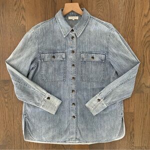 Lafayette 148 Ezra Denim Chambray Button-Down Long Sleeve Shirt Jacket Blue S